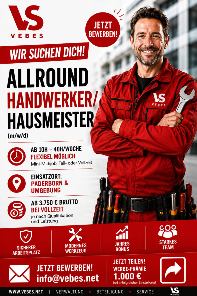 Allround-Handwerker / Hausmeister (m/w/d) für Paderborn und Umgebung,