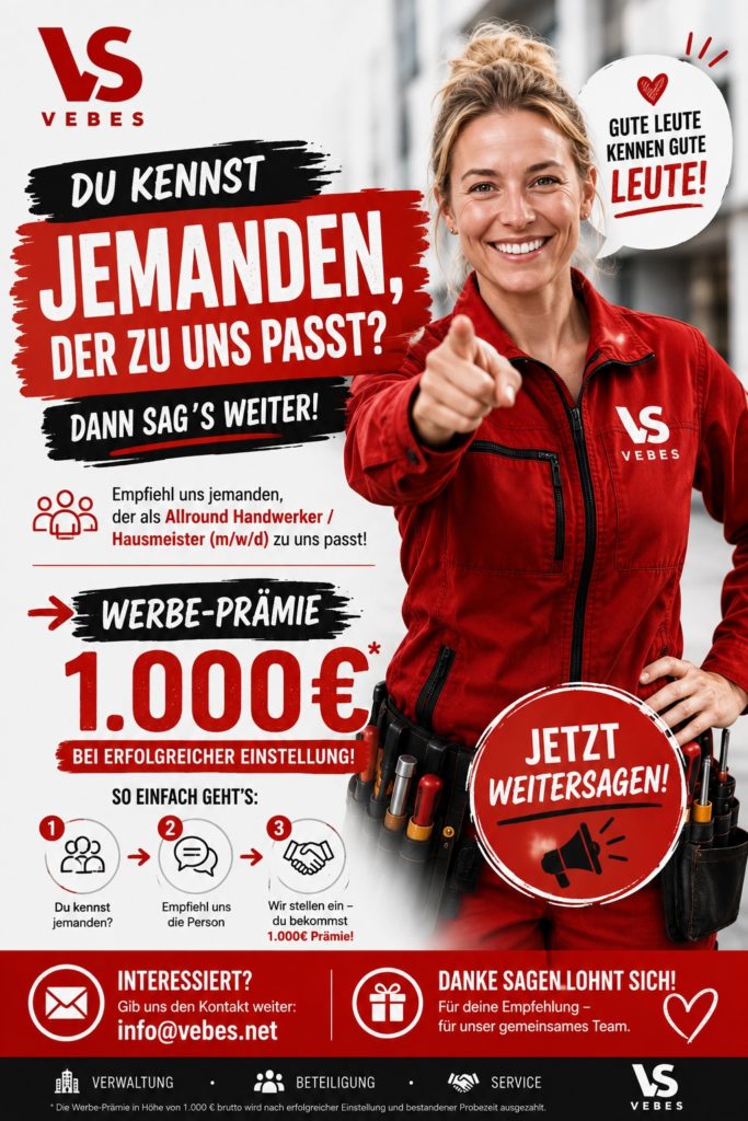 Empfiehl uns jemanden, der als Allround Handwerker/Hausmeister (m/wd) zu uns passt !